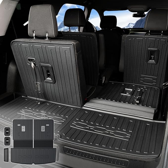 Cargo Mat Backrest Mats 2-in-1 Design for 2017-2023 GMC Acadia 6/7 Seats Accessories, All-Weather TPE Trunk Mat Cargo Liner Protector SLE/SLT/AT4/DENALI(Cargo Mat with Backrest Mats)