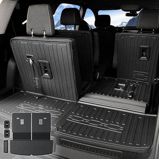 Cargo Mat Backrest Mats 2-in-1 Design for 2017-2023 GMC Acadia 6/7 Seats Accessories, All-Weather TPE Trunk Mat Cargo Liner Protector SLE/SLT/AT4/DENALI(Cargo Mat with Backrest Mats)