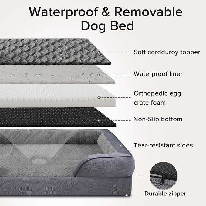 Orthopedic Dog Bed Medium Size Dog, Waterproof Egg-Crate Foam Couch with Washable Removable Cover, Waterproof Lining and Nonskid Bottom