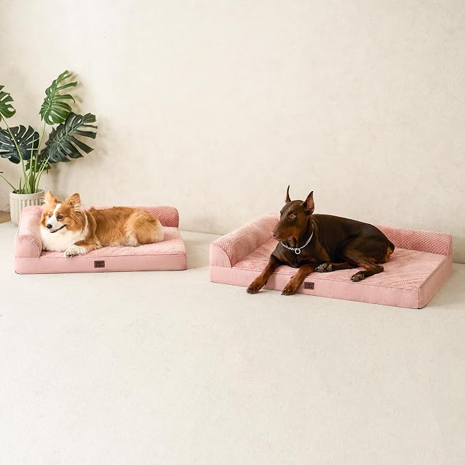 EHEYCIGA Memory Foam Dog Bed Large Size Dogs, Orthopedic Dog Bed Large with Washable Removable Cover, Waterproof Pet Sofa Couch with Nonskid Bottom, 36x27x6, Pink | Washable Removable Cover, Waterproof Flat Pet Sofa Couch with Nonskid Bottom, 36x27x6