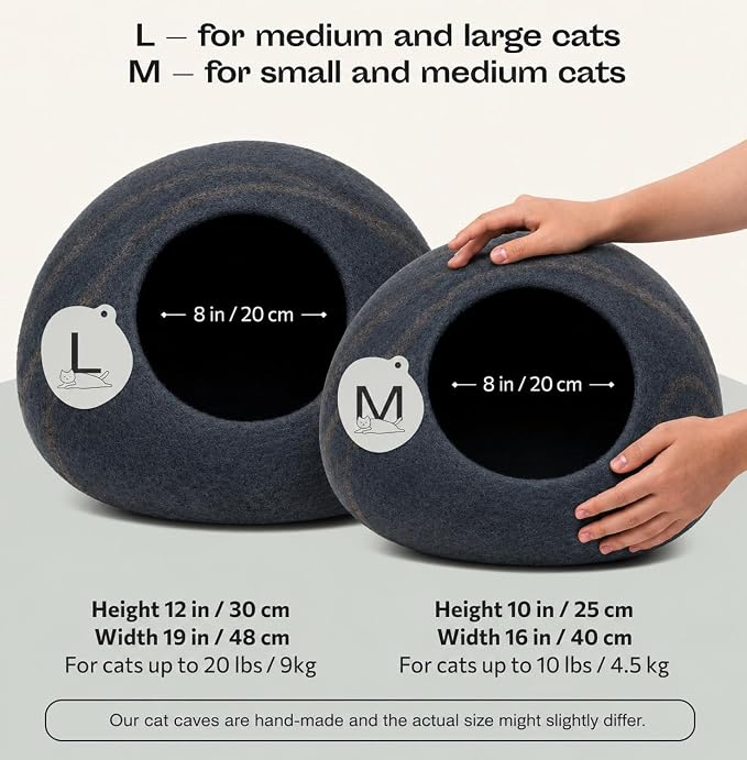 Cat Cave – Premium Felt Cat Bed Enclosure for Indoor Cats, Handmade Merino Wool (Slate Grey, Large)