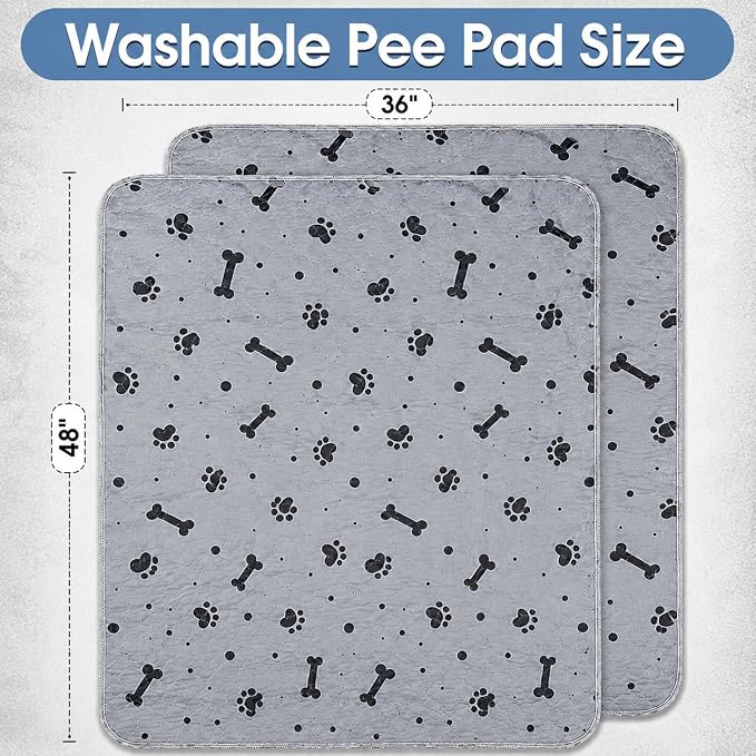 Washable Pee Pads for Dogs 2 Packs 36’’ x 48’’ Reusable Puppy Pads Waterproof Pet Mat Heavy Absorbent Leakproof Dog Playpen Mat for Crate, Whelping and Indoor Potty Training