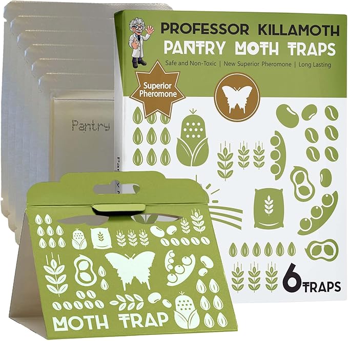 Professor Killamoth Superior Pantry Moth Traps 6-Pack with Pheromones Prime | No Insecticides | Safe, Non-Toxic and Child and Pet Friendly Pantry Protection | Superior Attractant
