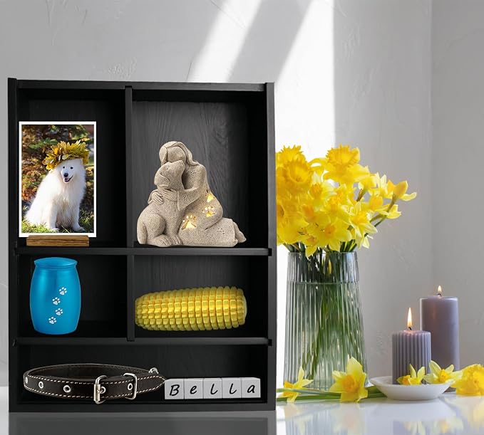 11*14" Solid Wood Pet Memorial Shadow Box Frame with Shelves | Deep Pet Memory Box Display Case for Dogs or Cats Urn Ashes Paw Print Keepsake for as Loss Remembrance Sympathy Gift- Black