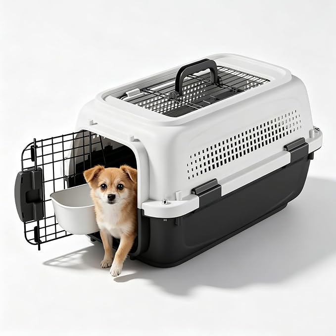 Athena Collection 23" Hard-Sided Pet Carrier with Food Bowl, Grey | Hard-Sided Protection with Top & Front Door Access, 4-Sided Ventilation for Small Dogs and Cats up to 26 LbS
