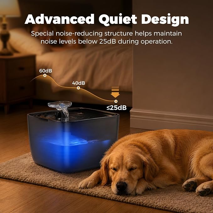 Pet Water Fountain for Large Dogs & Cats, 7L/1.84Gal, Quiet Automatic Pump | Large dog water bowl dispenser for multi-pet households,easy to clean,visible water level, no spill, recirculating system