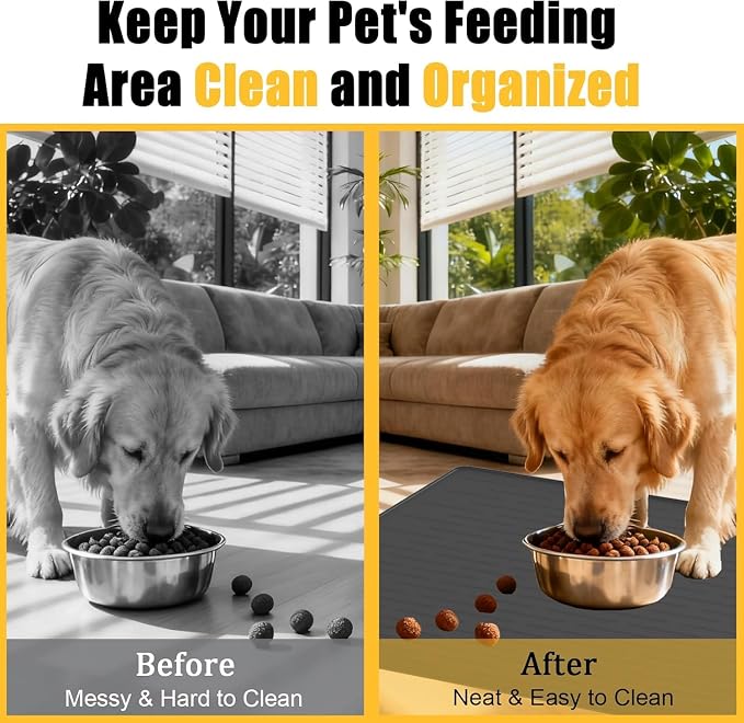 51.2"x25.6"(130cm×65cm) Largest Dog Food Mat, XXXXL Silicone Dog and Cat Mat for Food and Water Bowls, Thinken Waterproof Non-Slip XXXL Pet Feeding Mat for Floors, Light Gray