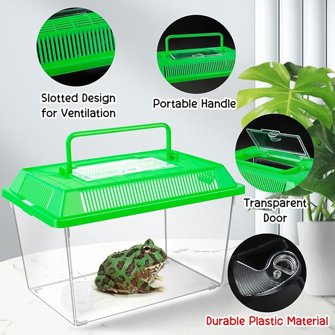 12Pcs Plastic Reptile Terrariums Carrier Cage, Tarantula Enclosure Snake Breeding Box Hatching Container Transparent Fish Tank Turtle Aquarium with Random Color Lid for Lizards, L(8.7" x 5.5" x 5.9")