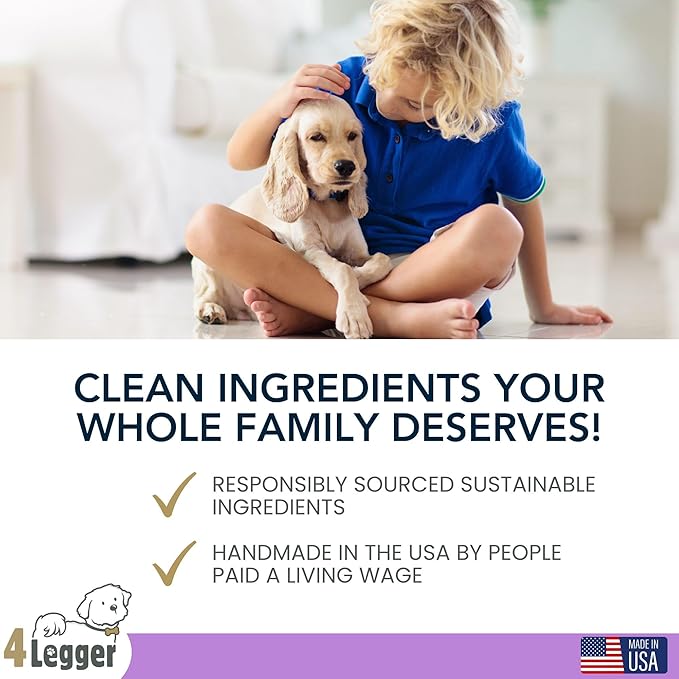 4Legger All Natural Organic Oatmeal Dog Shampoo for Itchy Skin with Aloe, Coconut & Lavender Essential Oil, Hypoallergenic, Moisturizing for Normal, Dry, Itchy, or Sensitive Skin, USA Made, 16 oz