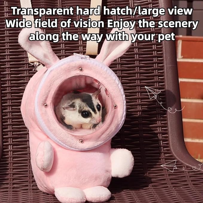 Sugar Glider Bonding Pouch Bonding Pouch Carry for Rat Syrian Hamster Hedgehog Small Pocket Pets, Gerbil Travel Bag Cute Bunny-Shaped Outing Bag with Large Transparent Window (Grey,Large)