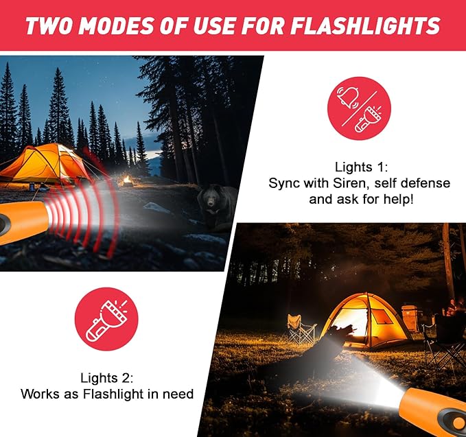 StarWorld Rechargeable Bear Horn - 120dB Electronic Air Horn for Bears with 4 Volume Levels & 3 Tones, Audible 0.5 Miles, LED Safety Light for Hiking, Camping, Wildlife Defense (Orange)
