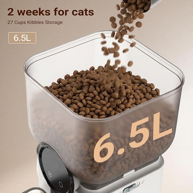 6.5L Automatic Cat Feeder, Smart Pet Food Dispenser for Cats & Dogs, WiFi Enabled, Freshness Preservation, Anti-Clogging Design & Dual Power Supply