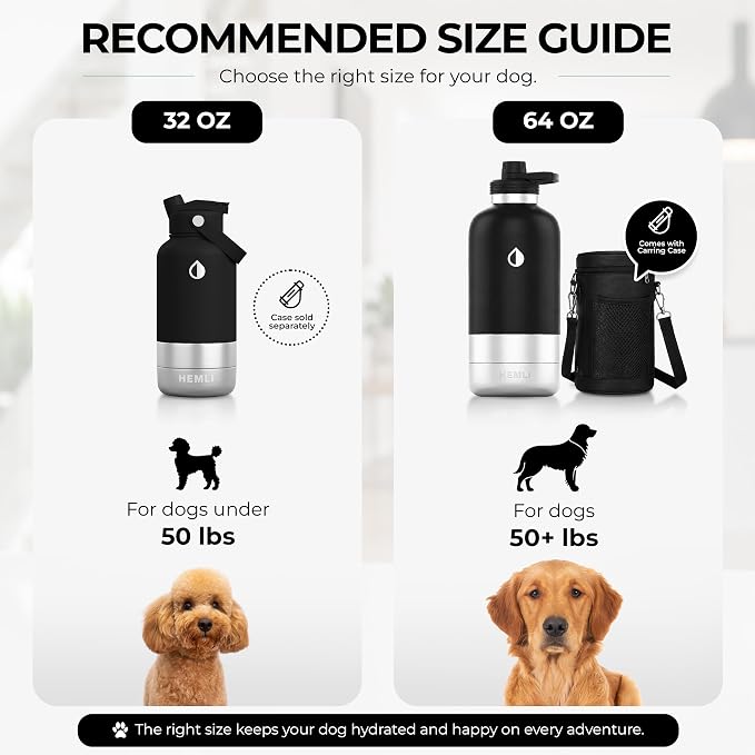 32 oz. Dog Water Bottle, Insulated Dog Travel Water Bottle, Stainless Steel Pet Water Bottle Dispenser, Portable Food and Water Bowl for Dogs for Walking Dog Canteen Travel Kit