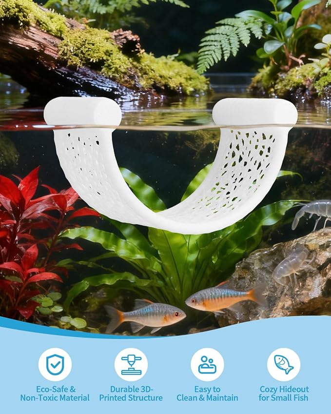 Floating Betta Hammock, Betta Fish Hammock, Floating Rest Platform or Small Aquariums, Nano Tanks, Shrimp, Corydoras, Betta Fish Tank Accessories, Fish Tank Decor, 3D Printed Aquarium Decor (White)