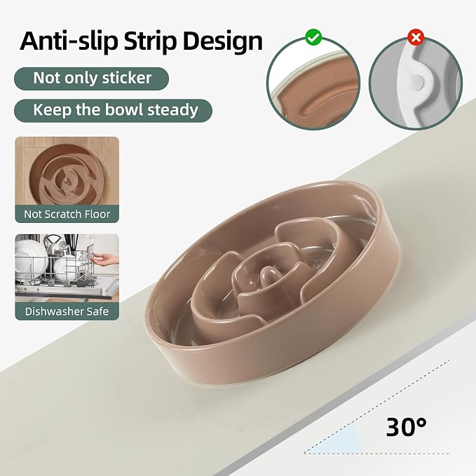 Havniva Elevated Slow Feeder Dog Bowls, Ceramic Dog Bowl Slow Feeder Set | 1.6 Cups Raised Slow Feeder Dog Bowl for Medium Breed, 7.3” Dog Water Bowl with Wooden Stand, Puzzle Dog Food Bowl, Non-slip