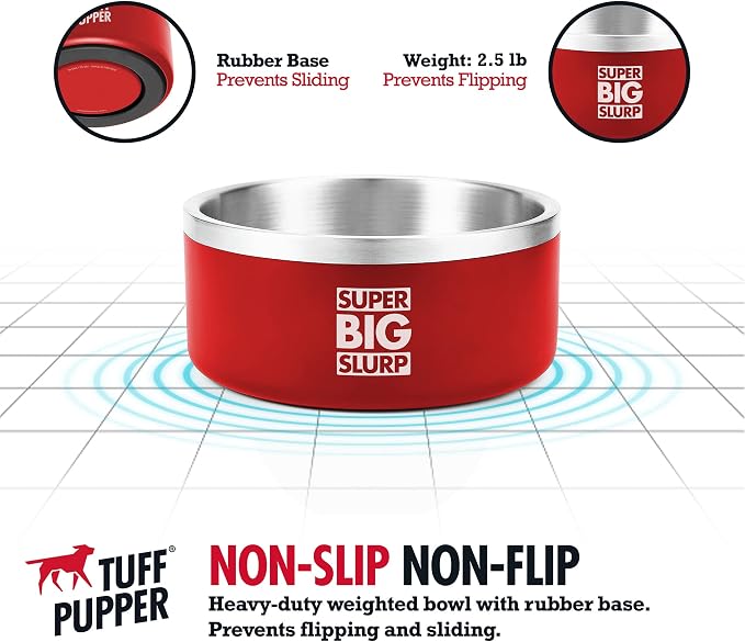 Tuff Pupper 100 oz Heavy Duty Insulated Stainless Steel Dog Bowl for Large Dogs, Non-Slip Base, Dishwasher Safe