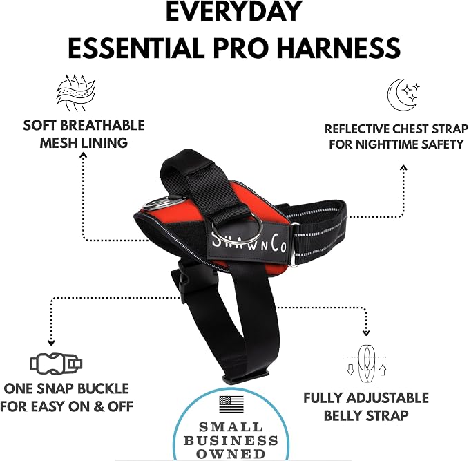 ShawnCo Essential Pro Dog Harness, No-Pull Pet Vest with 3 Leash Clips and Removable, Reflective Side Patches, Adjustable and Padded Harness for Small, Medium and Large Dogs (Mustang Red, XL)