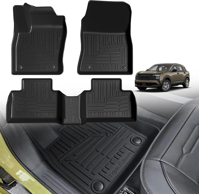 TripleAliners All Weather Floor Mats Compatible with 2025 2026 Nissan Kicks Interior Accessories 1st & 2nd Row Floor Liners Custom Fit Anti-Slip TPE Full Coverage Protection Waterproof Car Mats