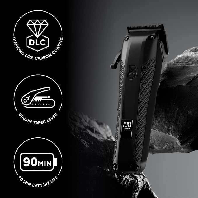 The Beard Club Pro Beard Trimmer for Men - Professional Men's Hair Trimmer for Barbers - Electric Cordless Rechargeable High Power 13,000 RPM - 10 Guides - Taper Lever - Diamond Like Carbon Blades