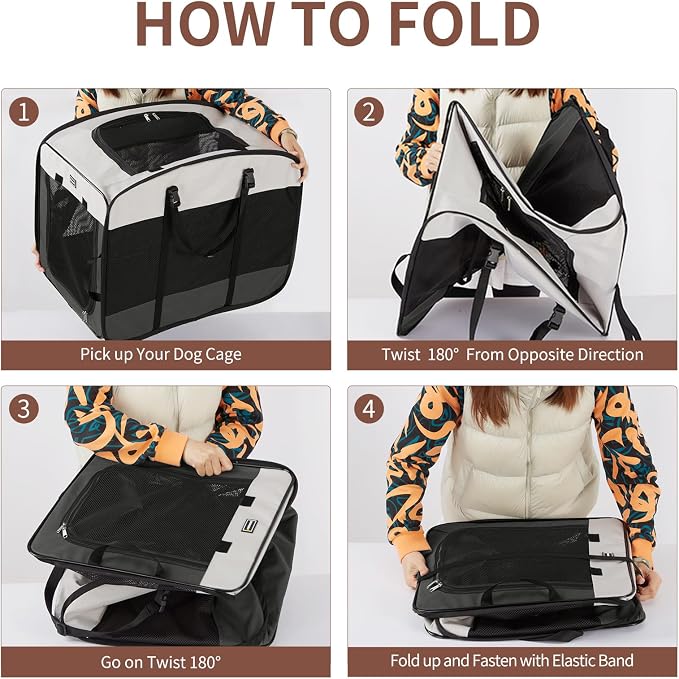 Dog Kennels and Crates for Medium Dogs, Portable Pop Up Indoor Pet Cage with Sturdy Wire Frame, Collapsible Travel Crate Soft Sided Cat Bag Escape Proof (Gray, 32.0" L x 21.0" W x 26.0" H)