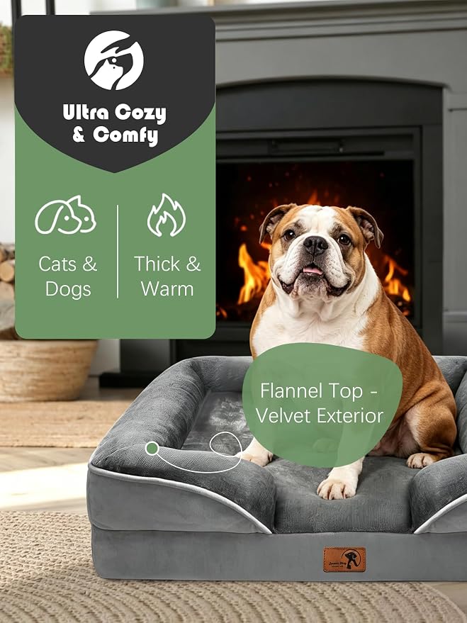 Spotted Play Orthopedic Dog Bed with Sides - Dog Sofa Beds for Large Dogs, Supportive Foam Pet Couch Bed with Washable Removable Cover, Waterproof Lining and Non-Slip Bottom, Grey - L