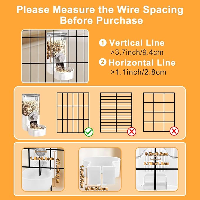 Auto Gravity Food Dispenser for Cage Hanging, 41OZ Capacity Hanging Automatic Pet Cage Feeder, Food Bowl for Cats Dogs Rabbit Ferret Chinchilla Bird Hedgehog Guinea Pig (White)