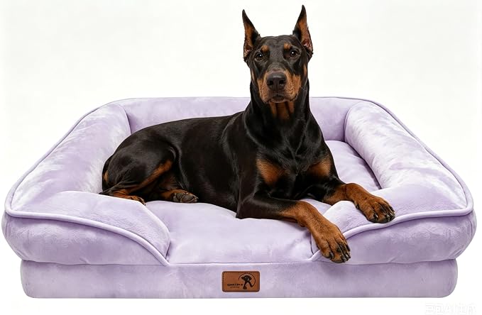 Spotted Play Orthopedic Dog Bed with Sides - Sofa Beds for Extra Large Dogs, Supportive Foam Pet Couch Bed with Washable Removable Cover, Waterproof Lining and Non-Slip Bottom, Purple - XL-Plus