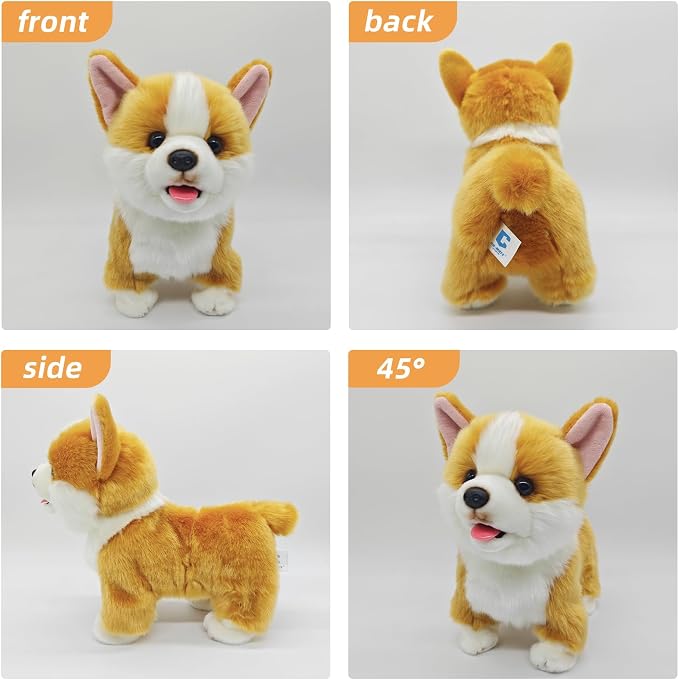 CU-MATE Plush Interactive Simulation Dog-Realistic Puppy Electronic Toy Dog Cat with Walking/Barking/Wagging Tail/Talking-Like Real Robotic Present (Electric Corgis)