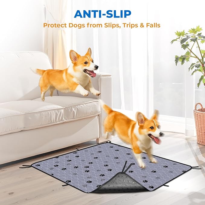 Fostanfly Washable Pee Pads for Dogs, Ultra-Absorbent, 2 Pack 36"x41" Gray | Leak-Proof, Waterproof, Non-Slip, Large Reusable Pee Pads for Puppy Potty Training, Crate and Playpen with 8 Tie Straps