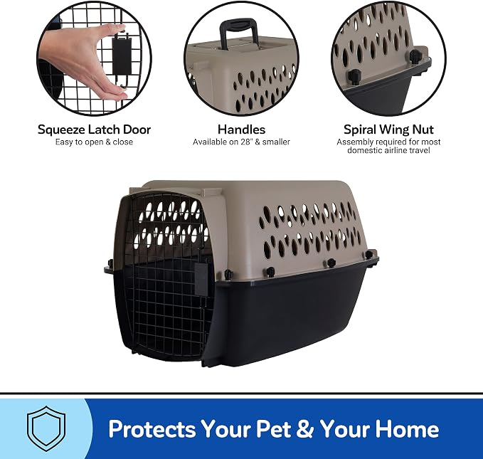 Petmate Vari Dog Kennel Portable Carriers & Crates for Smaller Dogs or Puppies and Pets 10 to 20 lbs, Airline-Friendly Plastic Pet Carrier Home and Travel, 24" Long, Taupe & Black, 24” x 16.7” x 14.5” | Airline friendly pet carrier, durable plastic she...