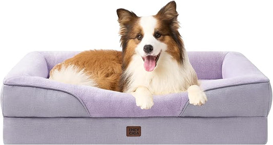 EHEYCIGA Orthopedic Dog Bed for Large Sized Dog, 41x27 Inch Large Memory Foam Dog Couch Bed with Sides, Waterproof Liner & Washable Removable Cover, Bolster Pet Sofa, Purple
