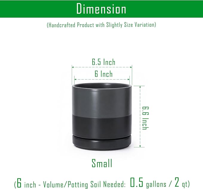 D'vine Dev 6.5 Inch Ceramic Planter Pot, Slate, 94-O-C-5 | Modern Cylinder Design, Drainage Hole & Saucer Included, Stable Structure, Elegant Home Accent