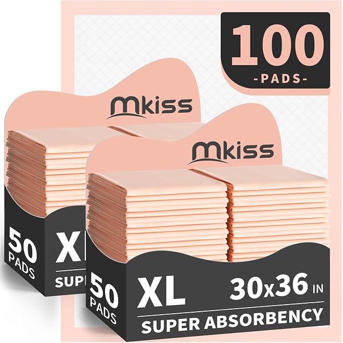 MKISS Bed Pads Disposable [100 Count] Adult Incontinence Underpads 30" x 36" Heavy Duty Absorbent Pee Pad, XL Chucks Leakproof, Extra Large Puppy Training Pad, Waterproof Baby Changing Pad | Super Absorbent, Extra Large, Leakproof & Waterproof Protecti...