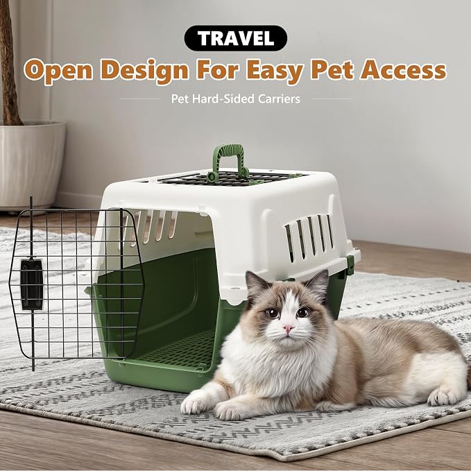 Athena Collection 22" Hard-Sided Travel Pet Carrier for Small Dogs and Cats | Plastic Dog Crate with 2-Door Top & Front Load, Ventilation, Security Lock, Cat Dog Carrier for Pet, up to 22lbs, Green