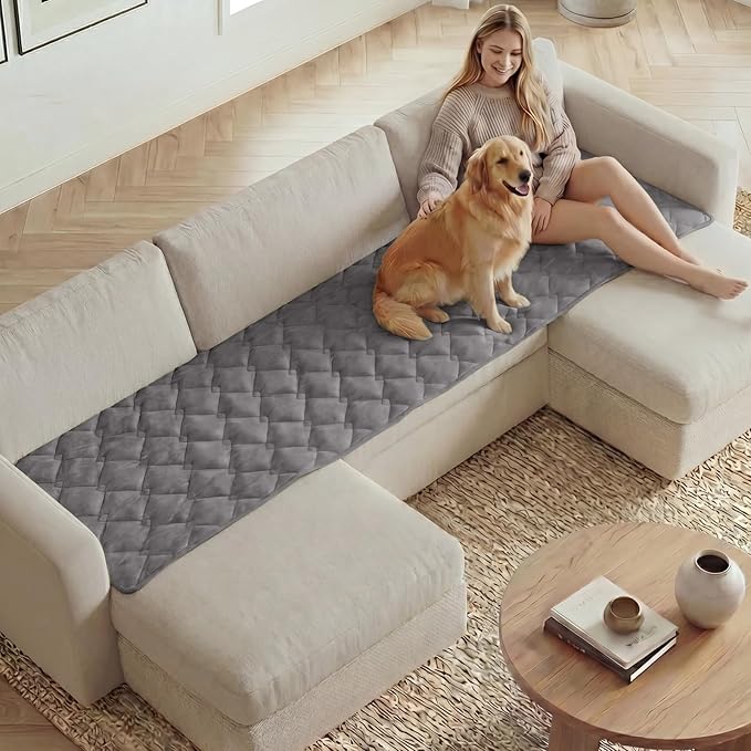 H.VERSAILTEX Chenille Couch Cover for Dogs Washable Soft Fuzzy Sofa Covers for 3 Cushion Couch Sectional Sofa Cover Thick Pet Couch Cover Protector Non-Slip Dog Bed Cover(Light Grey, 28" x 102")