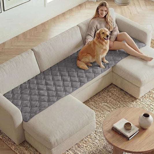 H.VERSAILTEX Chenille Couch Cover for Dogs Washable Soft Fuzzy Sofa Covers for 3 Cushion Couch Sectional Sofa Cover Thick Pet Couch Cover Protector Non-Slip Dog Bed Cover(Light Grey, 28" x 102")
