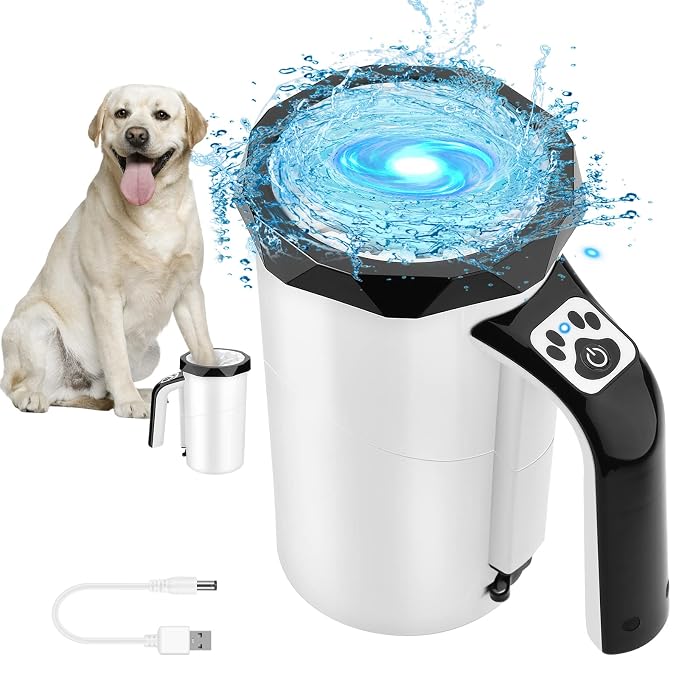 Rechargeable Automatic Dog Paw Cleaner, 2 in 1 Portable Dog Paw Washer Cup | Pet Paw Cleaner with Soft Silicone Brush, 7.4V High Power, Dog Foot Washer Suitable for Big Dog/Cat Grooming, Black