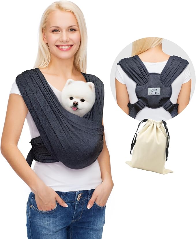 Small Dog Sling Carrier, Hands-Free, Charcoal Black, Regular | Patented Front Carrier Reduces Back and Neck Strain; Adjustable, Soft Cotton, 3D Air Mesh for Puppies & Cats up to 20 lb
