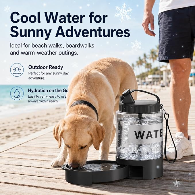 lesotc Portable Dog Water Bowl Dispenser - 77oz Travel Water Bottle | Pop-Out Drinking Bowl, No-Spill Design for Camping, Hiking & Car Rides - Keep Your Dog Hydrated Anywhere, Black