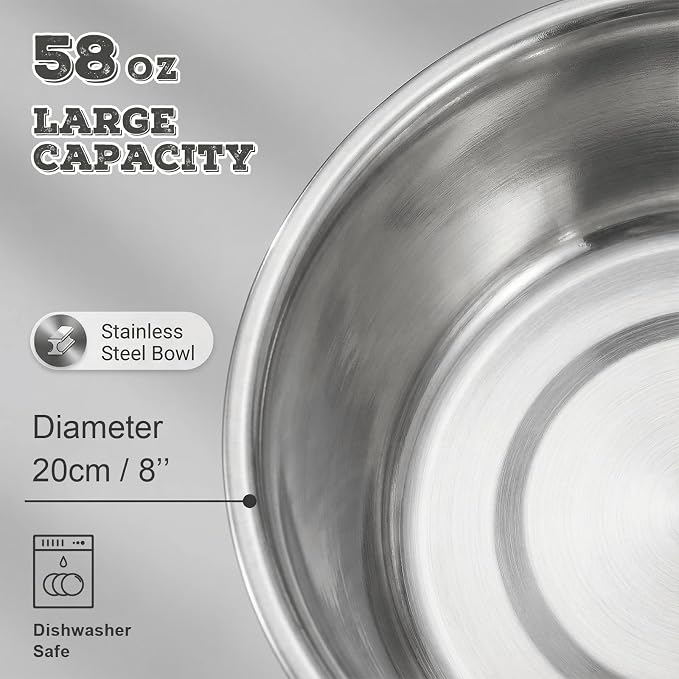 Elevated Dog Bowls, Metal Raised Dog Bowl Stand with 2 Thick 58oz Stainless Steel Food Bowls & Non-Slip Mat - 11.8" Tall for Medium/Large Breeds(Grey)