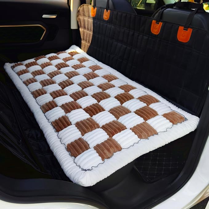 Dog Bed for Car Back Seat, Non-Slip Backseat Pet Mat for Trucks & SUVs | Plaid Flannel, Quilted PP Cotton Filling, Non-Slip Backing, Machine Washable, Fits Backseat Extenders, Trucks & SUVs