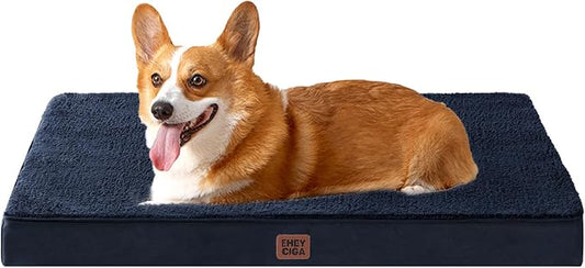 EHEYCIGA Orthopedic Dog Bed Large with Removable Washable Cover, 35IN Navy | Egg Crate Foam Support, Durable Oxford fabric, Non-Slip Bottom, Machine Washable, Soft Waterproof Plush Pet Bed Mat For Crate
