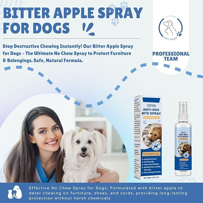 No Chew Spray for Dogs,Bitter Apple Spray for Dogs to Stop Chewing,Can Effectively Protect The Safety of Furniture,Plant,Shoes, Etc,Safe for People and Pets,Alcohol-Free, Indoor/Outdoor Use,100ML