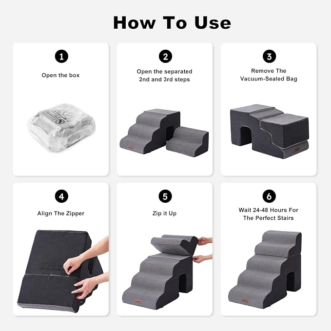 ZOMISIA Dog Ramp for Large Dogs with Tunnel, 24" H 5 Steps for High Bed | Tunnel 2 in 1 with Zippers, Suitable for Puppy and Older Cats for couch, Non-Slip Durable Dog Steps with High-Density Foam