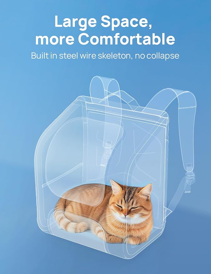 Pecute Cat Backpack Carrier,Large Space Cat Bubble Backpack,Ergonomic,Khaki | Sunshade Curtain,Transparent Window,Safety Rope,Sturdy,Large Mesh on Both Sides for Breathability,Suitable for Outdoor,Vet