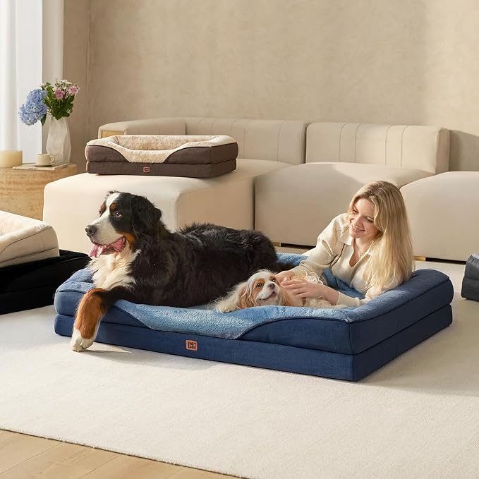 EHEYCIGA Orthopedic XL Dog Bed for Large Dog, Memory Foam Dog Couch, Navy | 48x35 Inch Extra Large Sized Dog Sofa with Sides, Waterproof Liner & Washable Removable Cover, Bolster Pet Couch