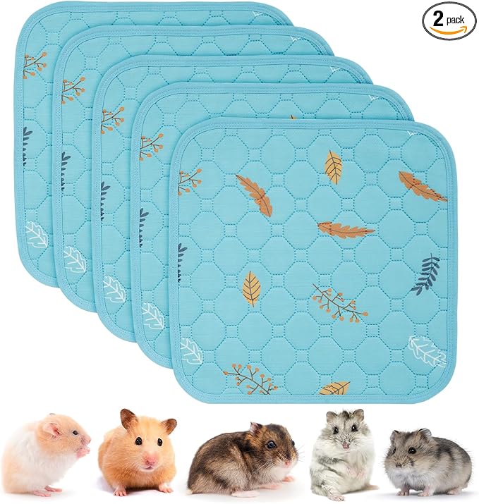 Sunheir Washable Pee Pads for Small Pet 5-Pack, Reusable Pet Training Pads Absorbent & Leak-Free, Waterproof Pee Pads for Dog Cat Rabbit Guinea Pig Hamster, Whelping Pad (Leaves - Sky Blue, 12x12)