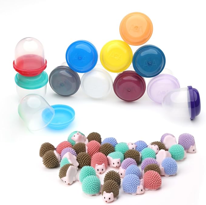 Hedgehog Mini Toys for Kids in Capsules - 250 Pcs of 1.1 Inch Plastic Capsules & Hedgehog Toy Figurines for Kids - Bulk Toys in Capsule - Easter Basket Stuffers