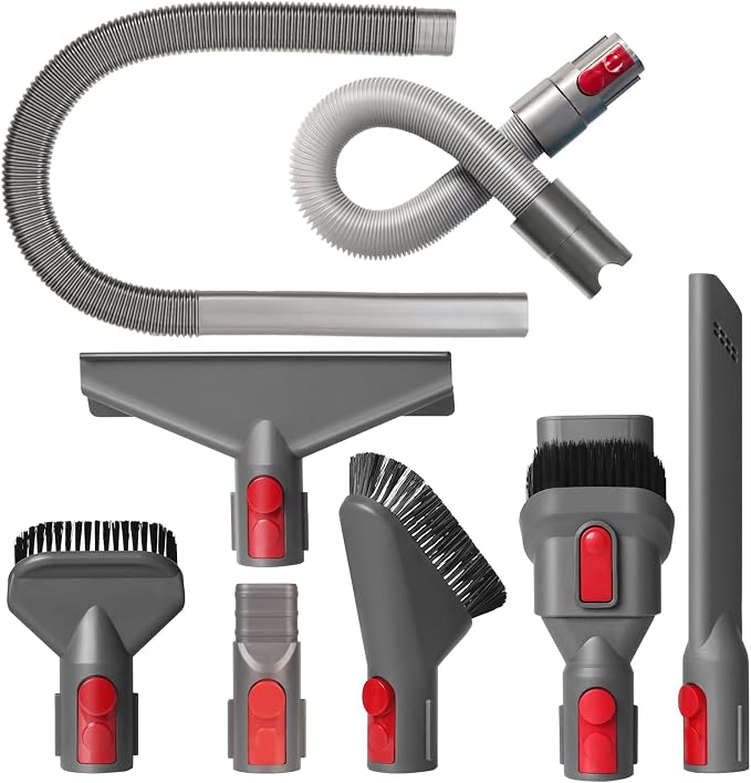 Vacuum Attachment Kit Compatible with Dyson V7 V8 V10 V11 V15 Cleaner | Flexible Extension Hose Mattress Tool Stiff Brush Soft Bristle and Flexible Crevice Tool for Home Cleaning