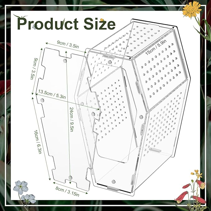 Yalikop Acrylic Jumping Spider Habitat Versatile Reptile Enclosure Transparent Insect Terrarium Habitat for Spiders, Tarantula, Gecko, Chameleon, Beetle, Mantis, and Hermit Crab(Clear,L)